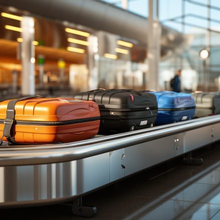 Baggage moving on the airport conveyor belt at the airport