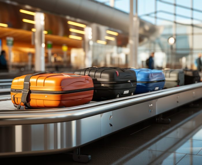 Baggage moving on the airport conveyor belt at the airport