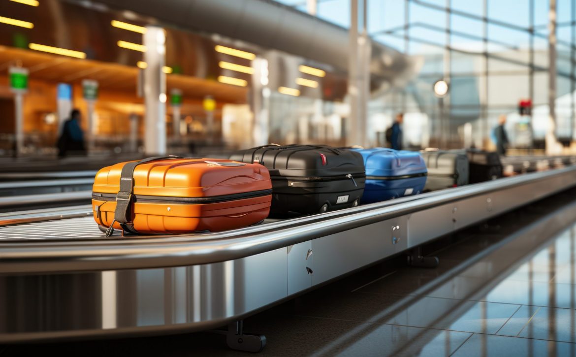 Baggage moving on the airport conveyor belt at the airport